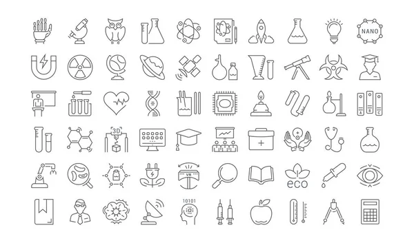 Set de iconos de línea plana vectorial Ciencia — Vector de stock