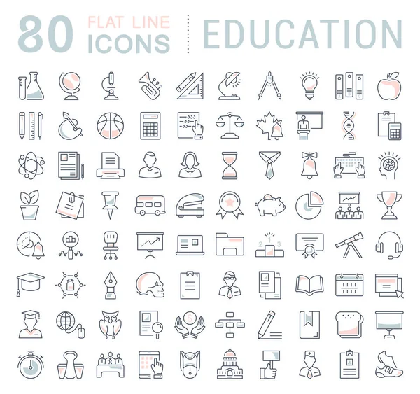 Set Vector Flat Line Icons Education — Stock Vector