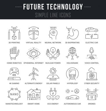 Gelecekteki teknoloji vektör hat Icons set.
