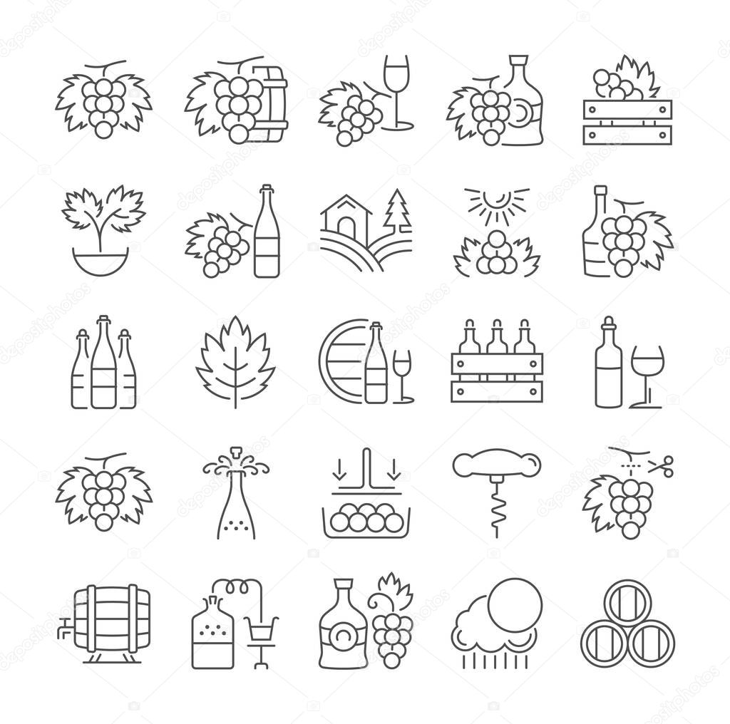 Set Vector Flat Line Icons Grape 