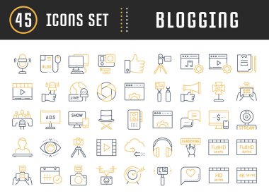 Vektör düz çizgi simgeler bloglama ayarla