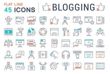 Set Vector Flat Line Icons Blogging clipart