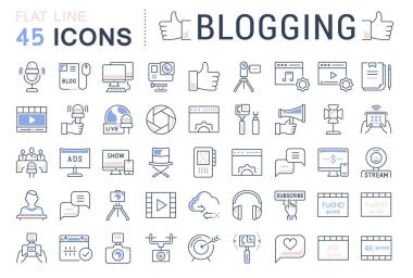 Set Vector Flat Line Icons Blogging clipart