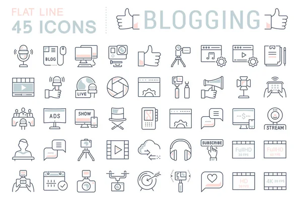 Vektör düz çizgi simgeler bloglama ayarla