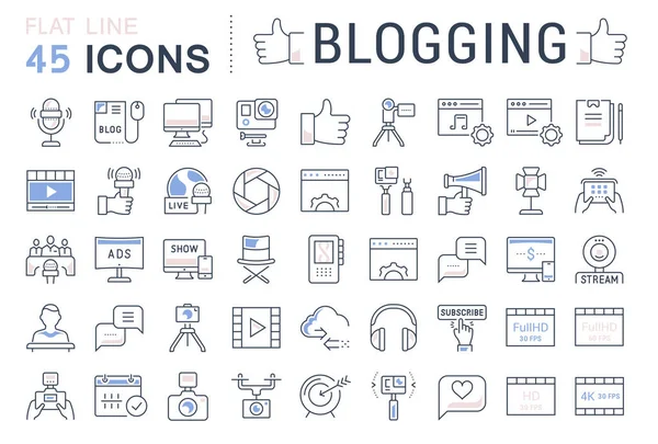 Set de iconos de línea plana vectorial Blogging — Archivo Imágenes Vectoriales