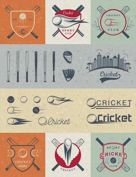 Set Vector Insignias Cricket — Vector de stock