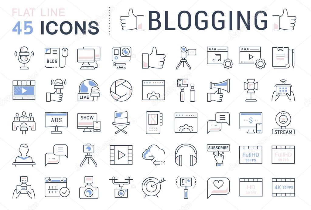 Set Vector Flat Line Icons Blogging