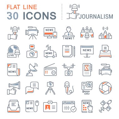 Vektör düz çizgi simgeler gazetecilik ayarla