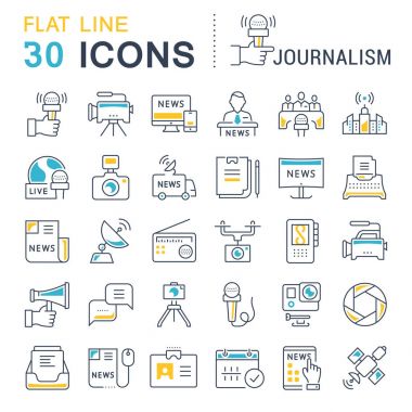 Vektör düz çizgi simgeler gazetecilik ayarla