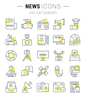 Vektör düz çizgi simgeler haber ayarla