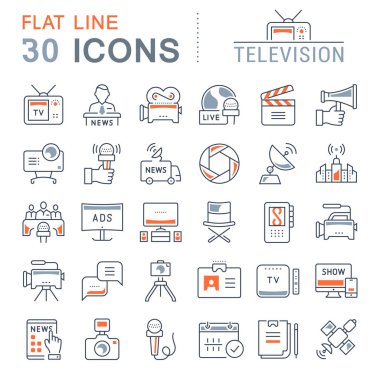 Vektör düz çizgi simgeler televizyon ayarla