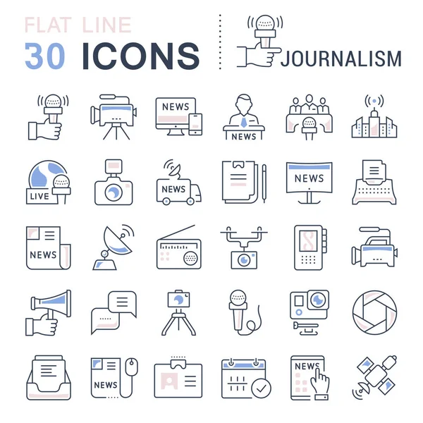 Vektör düz çizgi simgeler gazetecilik ayarla