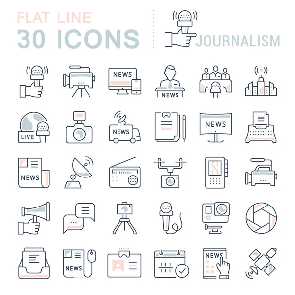 Set Vector Línea Plana Iconos Periodismo — Vector de stock