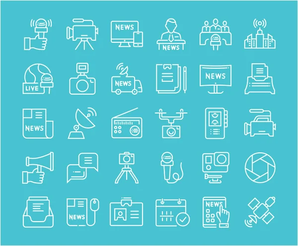 Set Vector Línea Plana Iconos Periodismo — Vector de stock