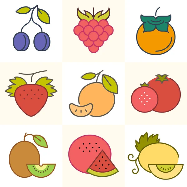 Fuits and Berries, Conjunto de ilustraciones vectoriales — Vector de stock