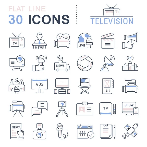 Set Vector Línea Plana Iconos Televisión — Vector de stock