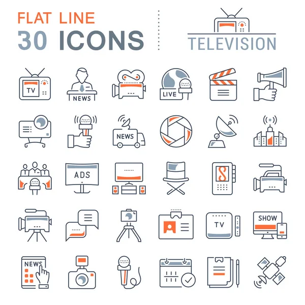 Wektor zestaw Flat Line ikony telewizji — Wektor stockowy