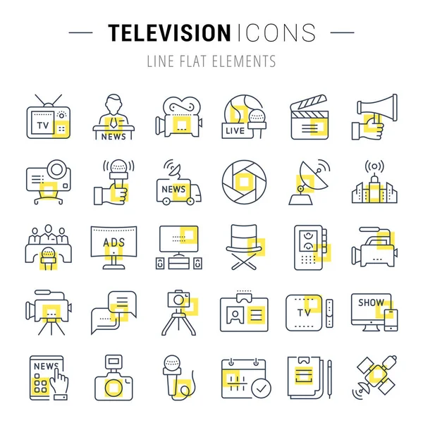 Set vetor linha plana ícones de televisão — Vetor de Stock