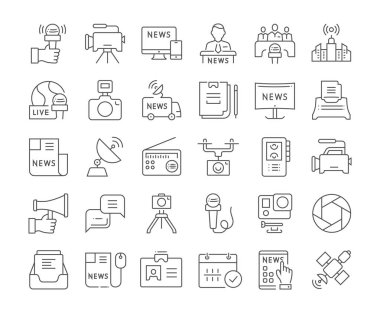 Vektör düz çizgi simgeler gazetecilik ayarla