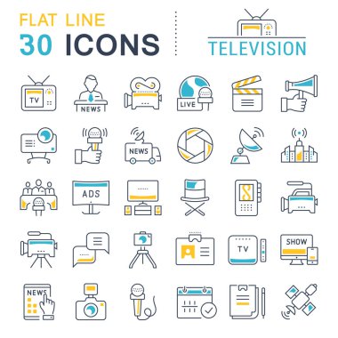 Vektör düz çizgi simgeler televizyon ayarla