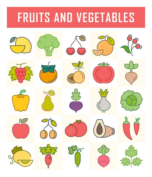 Conjunto de frutas y hortalizas — Vector de stock