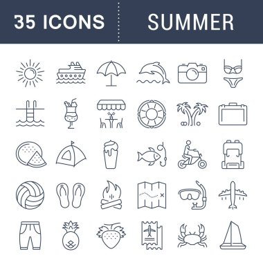 Vektör düz çizgi simgeler yaz ayarla