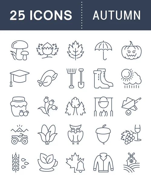 Set de iconos de línea plana vectorial otoño — Archivo Imágenes Vectoriales