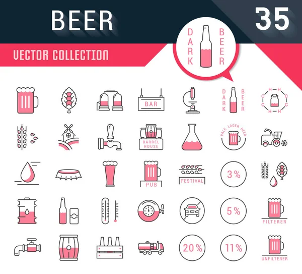 Set vetor linha plana ícones cerveja —  Vetores de Stock