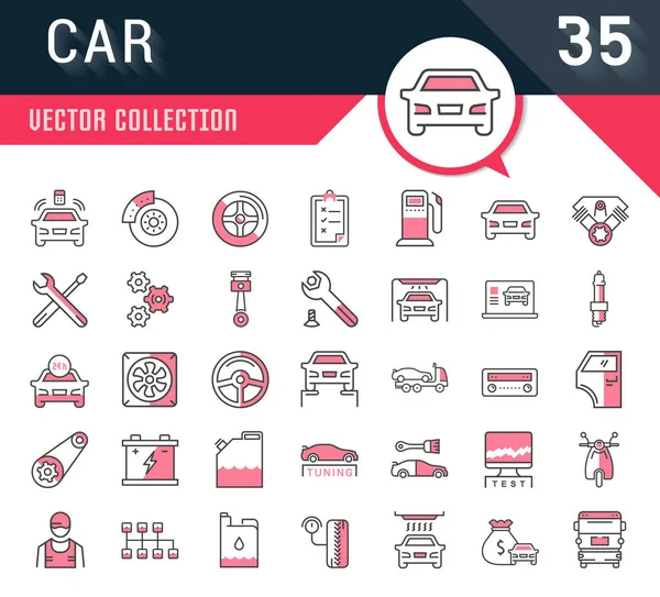 Set Vector Línea Plana Iconos Servicio de Coche — Archivo Imágenes Vectoriales