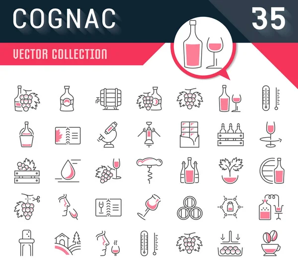 Set de iconos de línea plana Vector Cognac — Archivo Imágenes Vectoriales