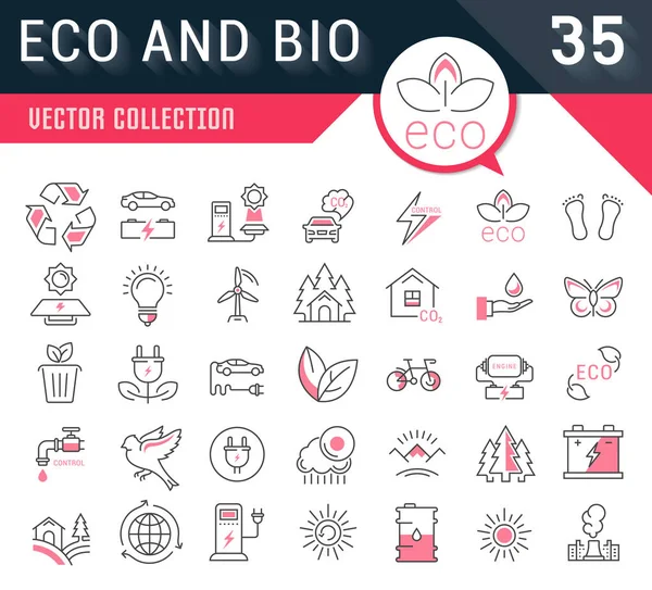 Set Vector Flat Line Icons Eco and Bio — Stock Vector