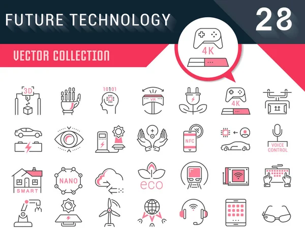 Set Vector Línea Plana Iconos Tecnología Futura — Archivo Imágenes Vectoriales