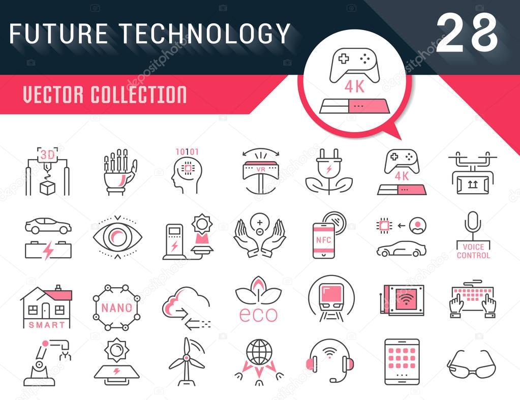 Set Vector Flat Line Icons Future Technology