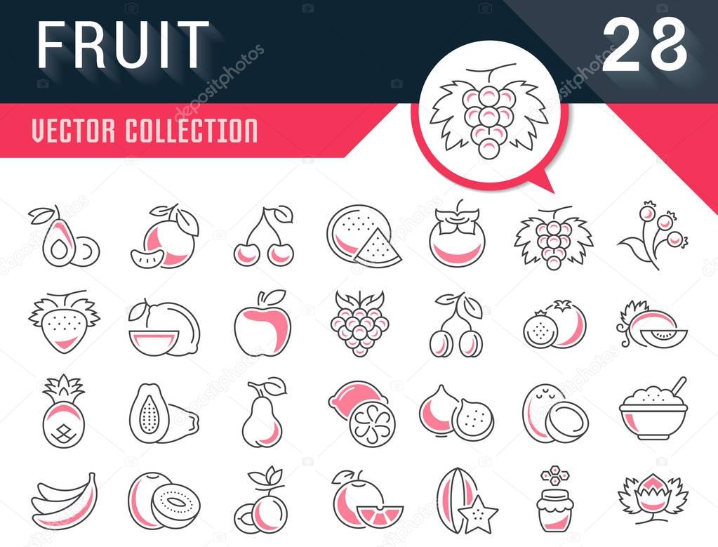 Set vector line icons in flat design Fruit and vegetarian Food with elements for mobile concepts and web apps. Collection modern infographic logo and pictogram.