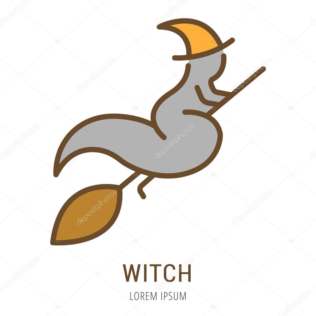 Logo or label witch. Line style logotype. Easy to use witch template. Vector abstract sign or emblem.