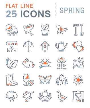 Set vektör düz çizgi simgeler bahar