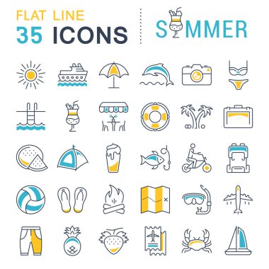 Vektör düz çizgi simgeler yaz ayarla