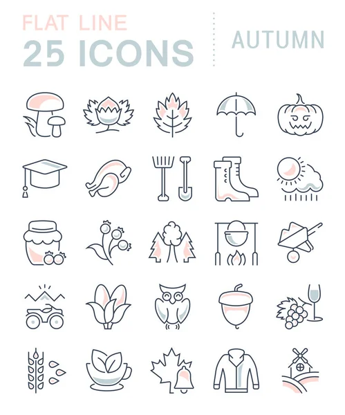 Ställa in vektor platt linje ikoner hösten — Stock vektor