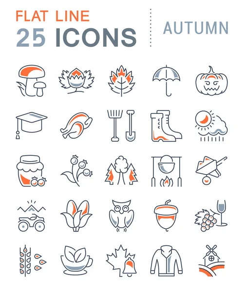 Set de iconos de línea plana vectorial otoño — Archivo Imágenes Vectoriales