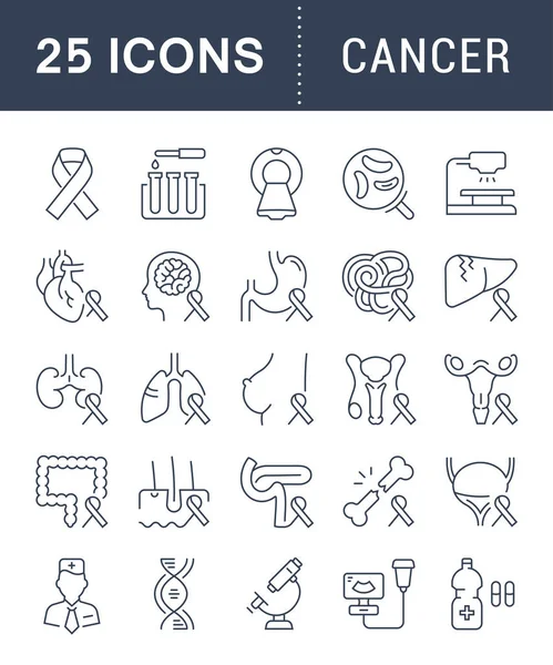 Ensemble vectoriel ligne plate icônes cancer — Image vectorielle