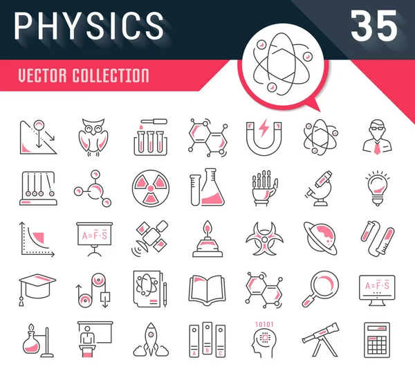 Set Vector Flat Line Icons Physic — Stock Vector