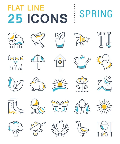 Set Vector Línea Plana Iconos Primavera — Vector de stock