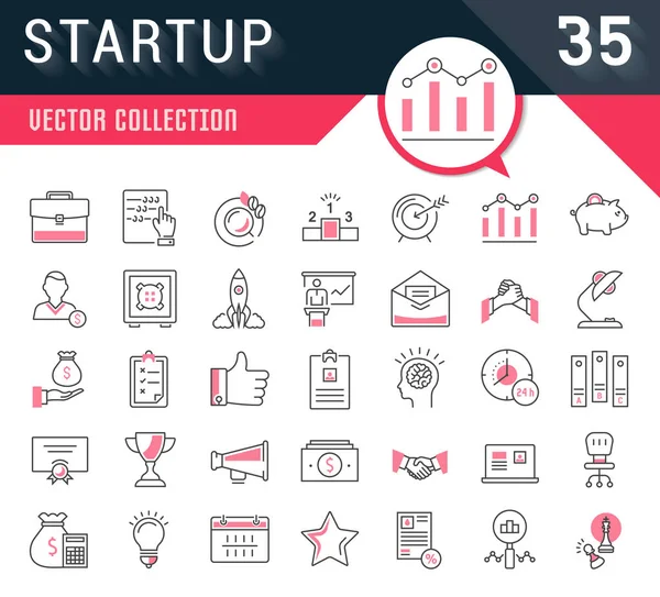 Set Vector Flat Line Icons Startup - Stok Vektor