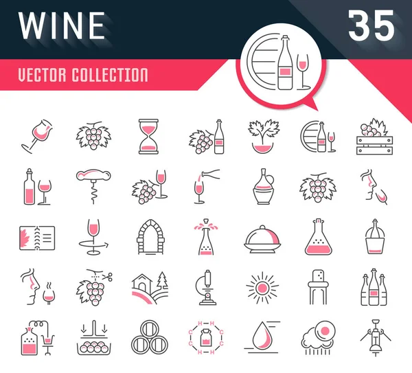 Set Vector Flat Line Icônes Vin — Image vectorielle