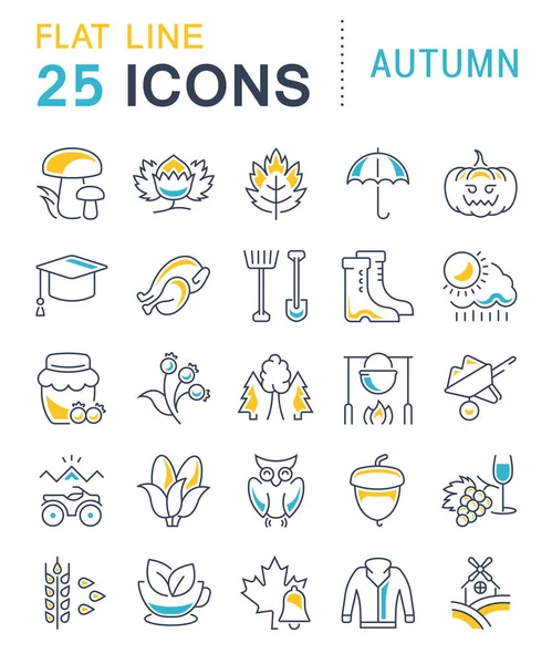 Set de iconos de línea plana vectorial otoño — Vector de stock