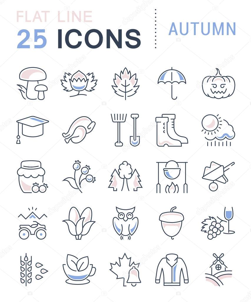 Set Vector Flat Line Icons Autumn