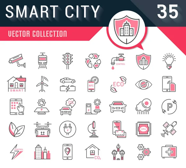 Set de iconos de línea plana vectorial Smart City — Vector de stock