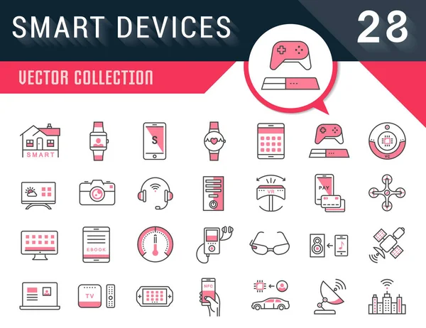 Set Vector Flat Line Icons Smart Device — Stock Vector