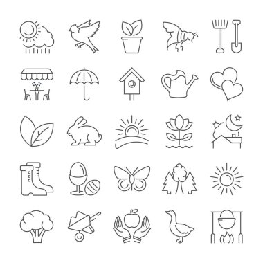 Set vektör düz çizgi simgeler bahar