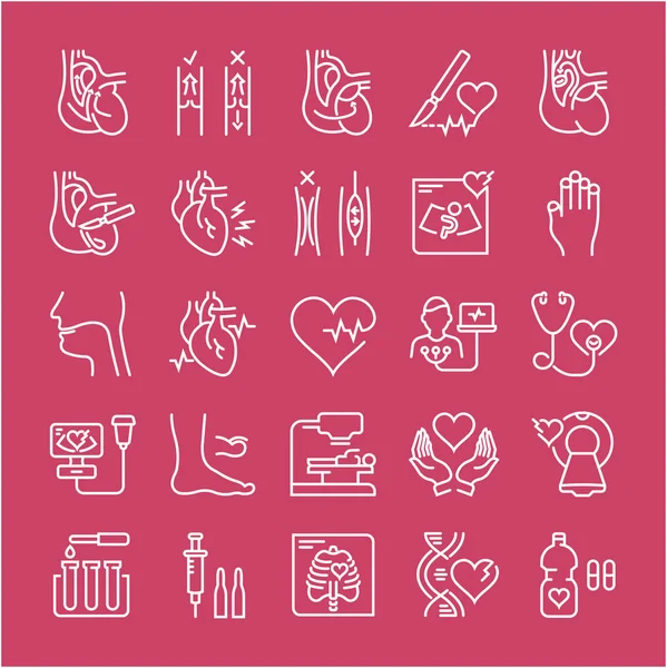 Set de iconos de línea plana vectorial Defecto cardíaco — Archivo Imágenes Vectoriales